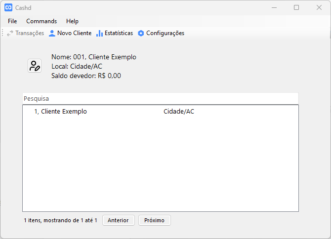 Tela inicial do Cahsd, "Selecionar cliente".